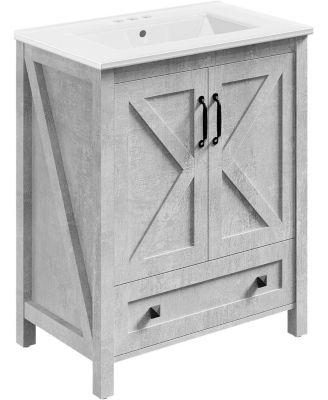 30" Vanity with Ceramic Sink Modern Bathroom Vanity with 2 Doors and 1 Storage Drawer Freestanding Bathroom Cabinet with Contemporary Design