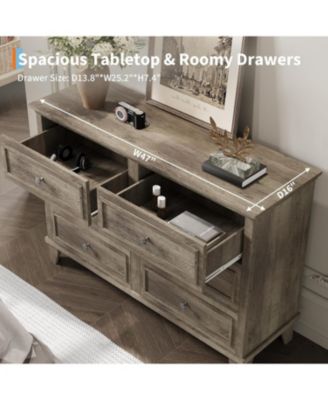 6 Drawer Grey Dresser, Modern Wooden Chest with Metal Handles for Bedroom Living Room Home Office
