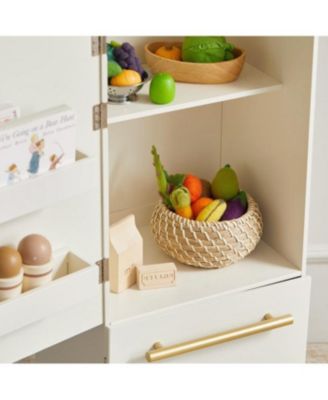 Play Kitchen Accessories – Play Kitchen Fridge: Wooden Cabinet Refrigerator for Kids