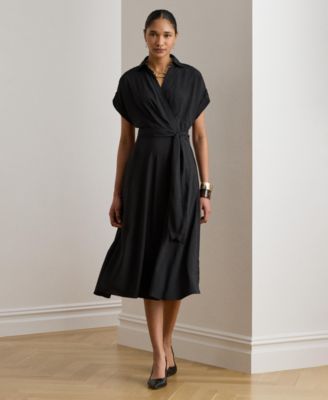 Women's Belted Crepe Surplice Neck Dress