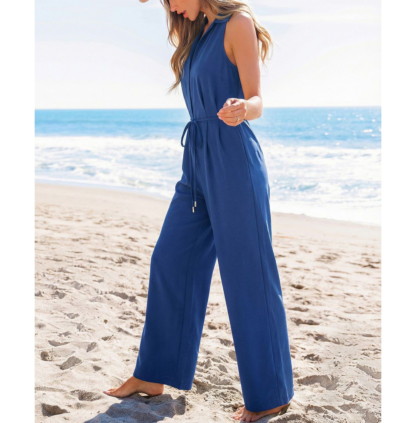 Женский комбинезон Cupshe Collared Zipper Closure Unlined Jumpsuit, цвет: Тёмный синий — фото 3