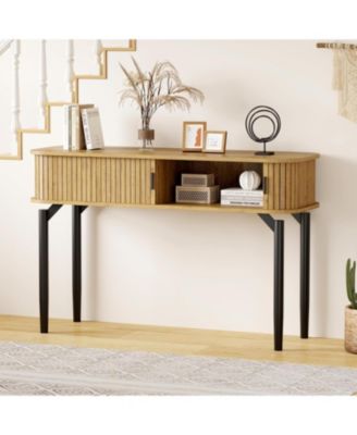 47" Entryway Table with Fluted Slide Doors, Console Table with Storage Space, Sofa Table Narrow Long for Living Room, Hallway, Front Hall