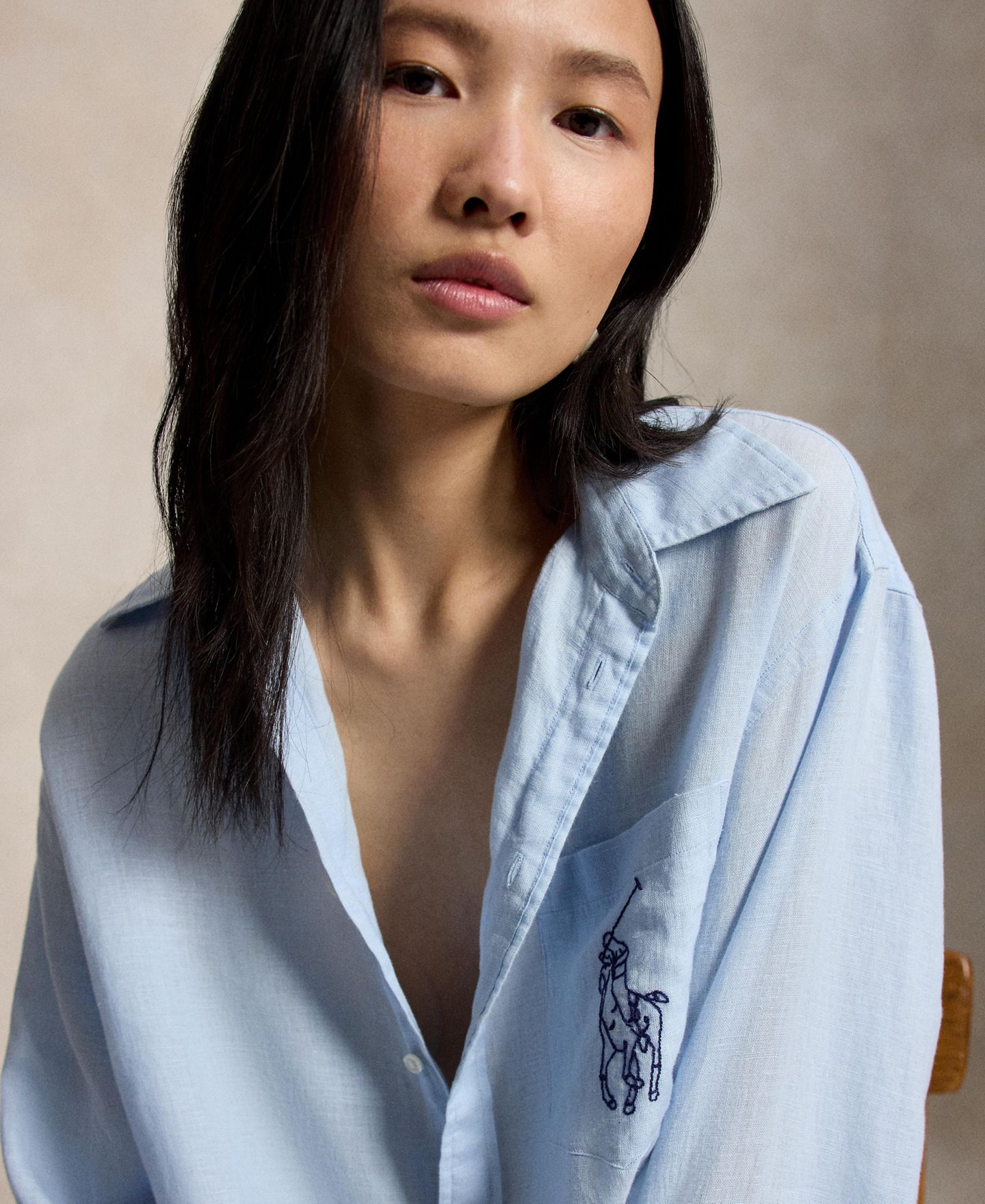 Женская рубашка Polo Ralph Lauren Point Collar Long-Sleeve Linen, цвет: Cold Springs — фото 5