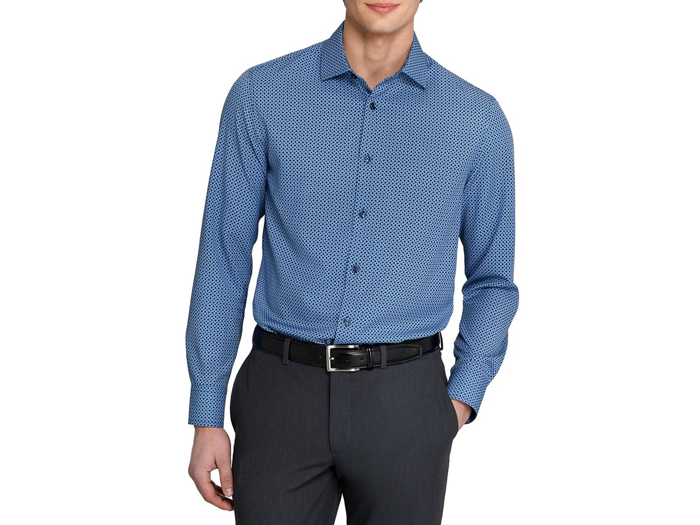 Мужская рубашка ConStruct Performance Stretch Tile Print Dress Shirt, цвет: Тёмно-синий / Белый — фото 1