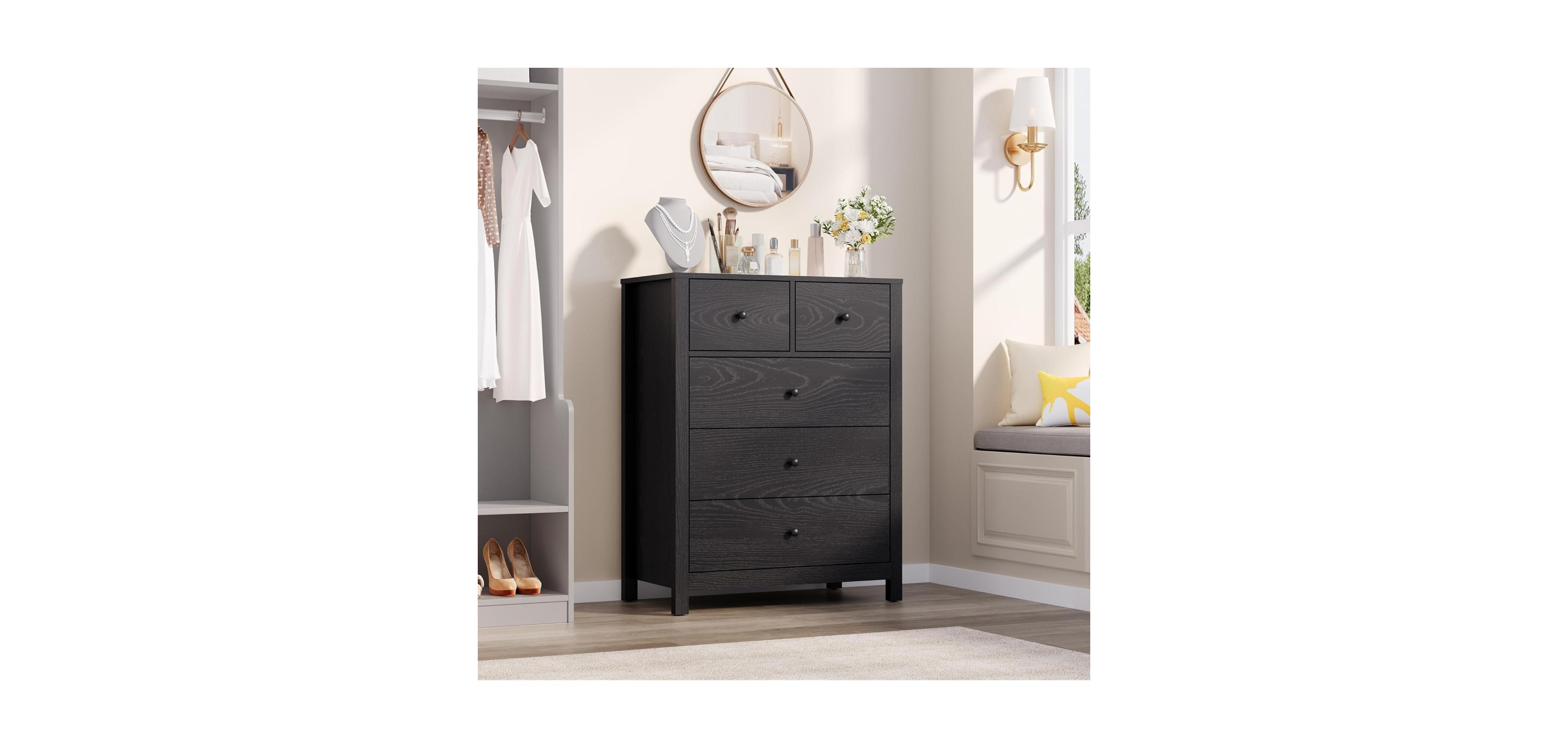gaomon Dresser for Bedroom, Tall 5 Drawer , Modern Wooden Double Chests of Drawers Kids Entryway, Hallway