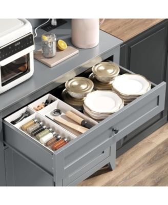 63" Pantry Cabinet, Kitchen Storage with Charging Station, Coffee Bar Table with Drawer, Hooks & Adjustable Shelves