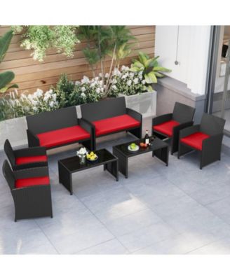 Set of 8 Patio Conversation Set w/Seat Cushions & Tempered Glass Tabletop Porch Outdoor