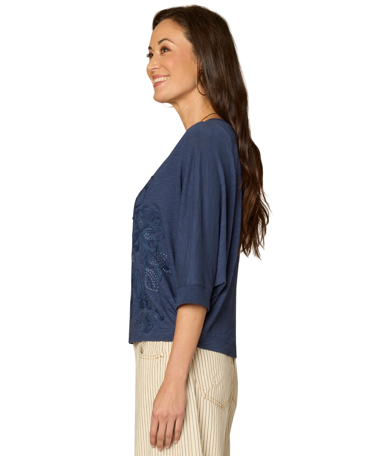 Democracy Women's Embroidered Crew Neck Top