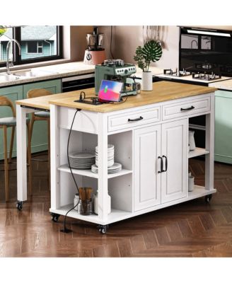 Kitchen Island with Extendable Table, 47.2"×19.7" Mobile Kitchen Island Cart