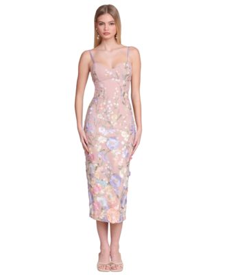 Women's Floral Applique Bustier Midi Dress