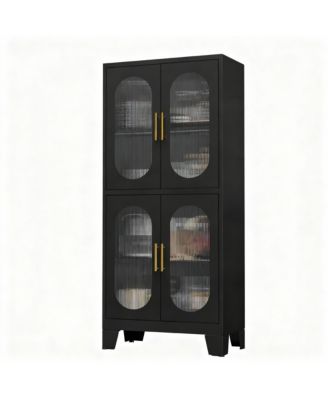 Elegant Glass Door Cabinet with Locking Mechanism and Adjustable Shelves for Home Decor