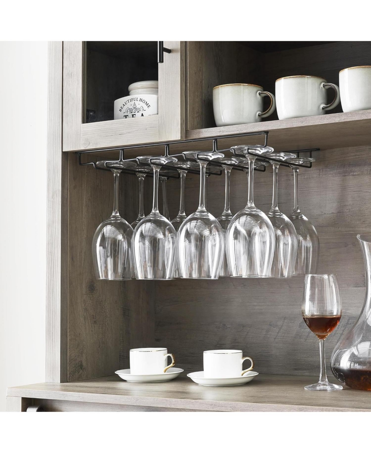 gaomon 70" Tall Farmhouse Coffee Bar Cabinet with Sliding Barn Door Ample Storage Buffet with 7 Adjustable Shelves Wine Rack and Glass Holder.