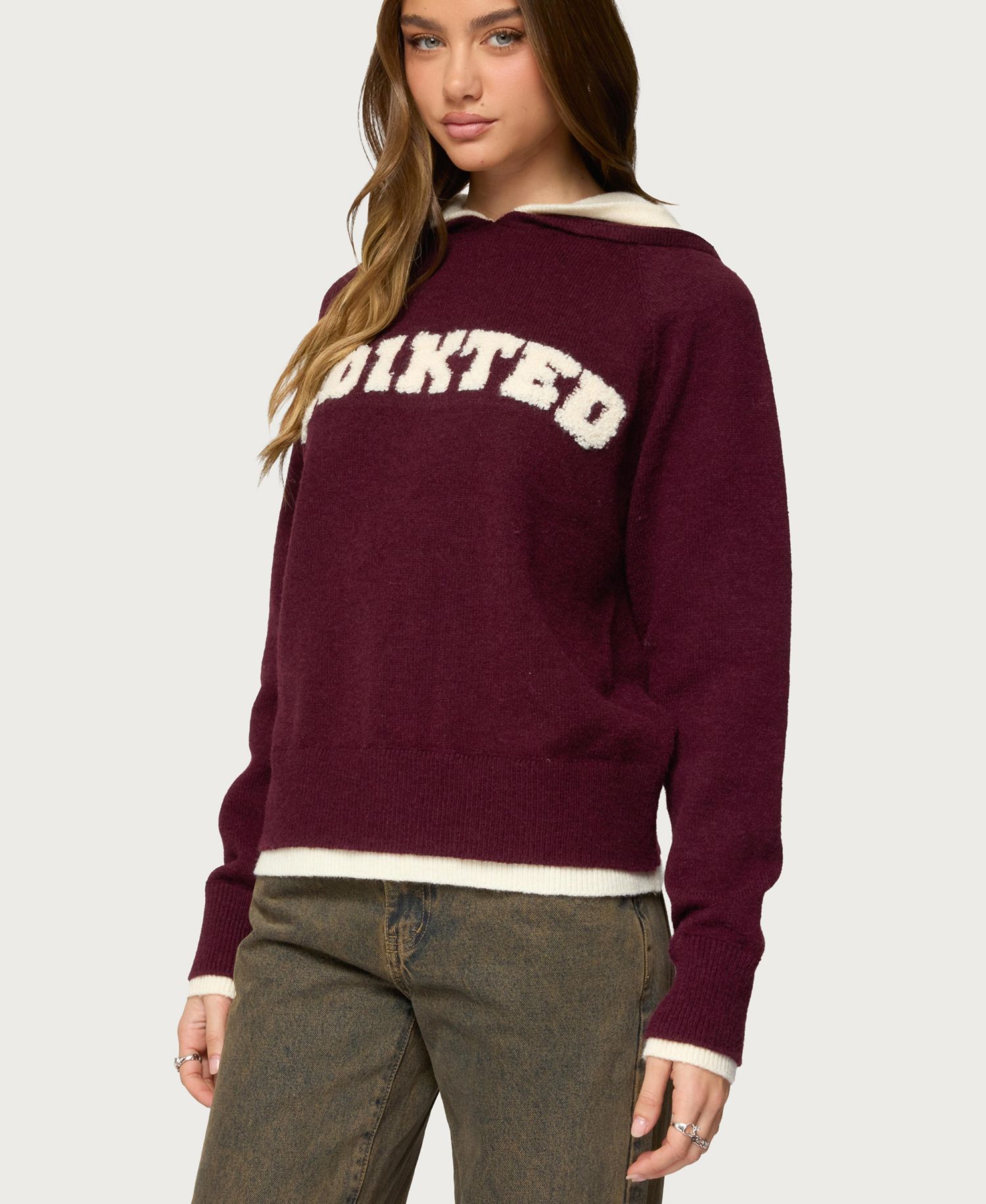 Women's Varsity Contrast Layered Knit Hoodie