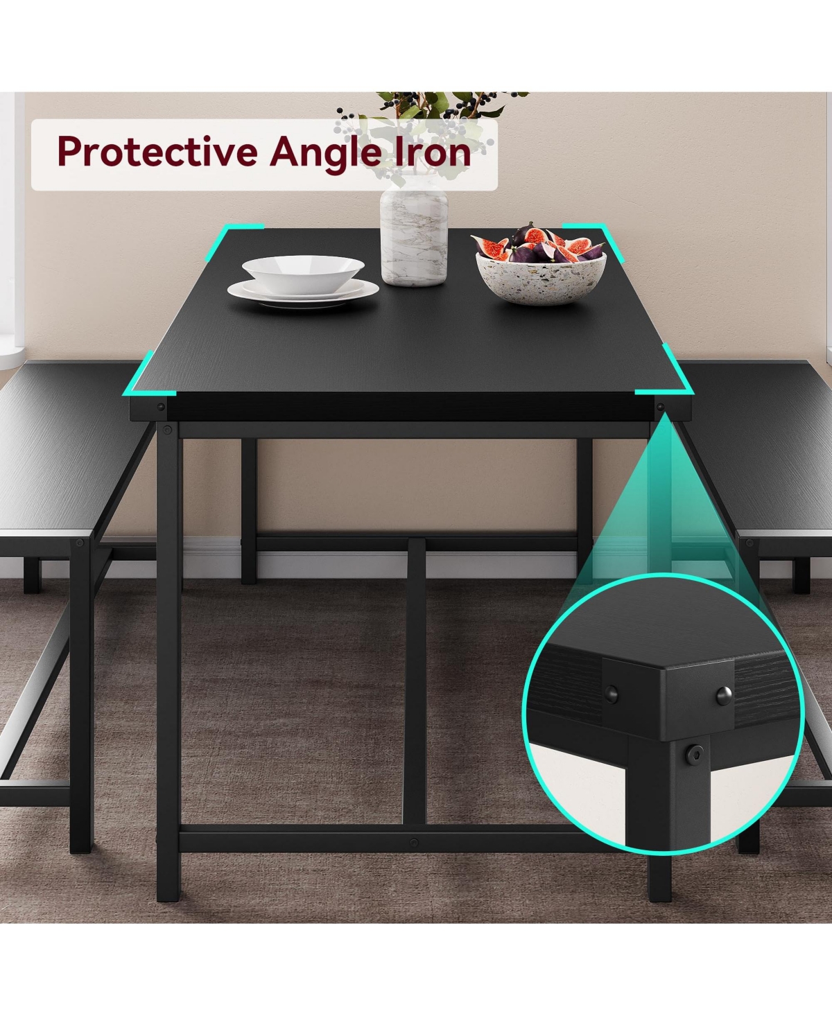 gaomon Dining Table Set for 4, Kitchen Room with 2 Benches, 3-Piece Wood Dinette Sets Chairs