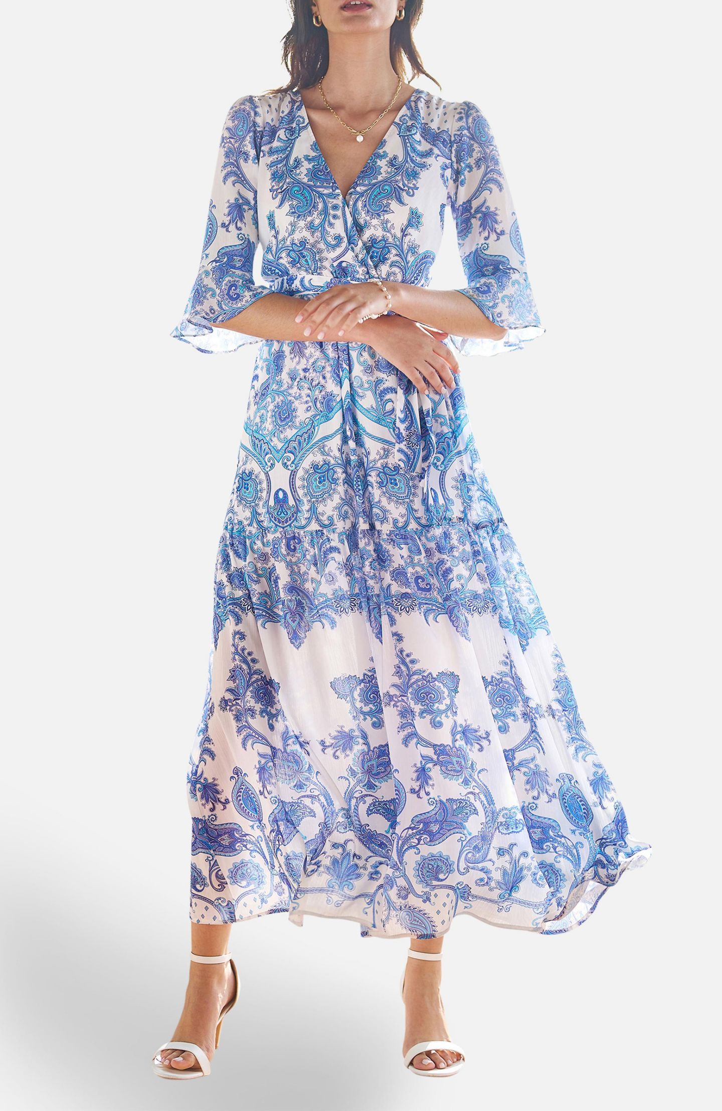 Женское платье Yumi 3/4 Sleeves Paisley Wrap Midi, цвет: Синий — фото 7