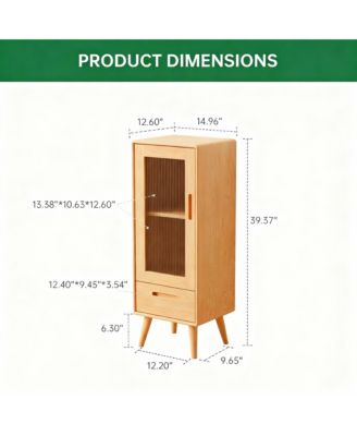 Solid Wood Cabinet with Glass Doors & Drawers for Living Room