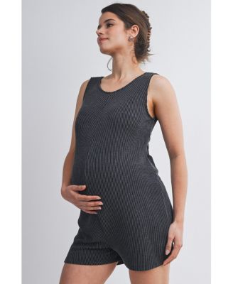 Maternity Ribbed Sleeveless Crewneck Romper