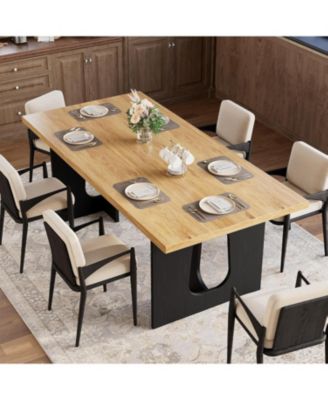 71" Long Dining Table for 6-10 People - Farmhouse Kitchen Table with Extra Thick Tabletop & Heavy-Duty Metal Legs, Sturdy Rectangular Table