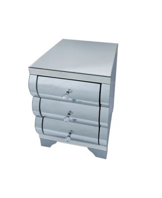 Mirrored Nightstand, Glass Bedside Table with 3 Wave Drawers, Modern End Table for Bedroom, Living Room, Home Office