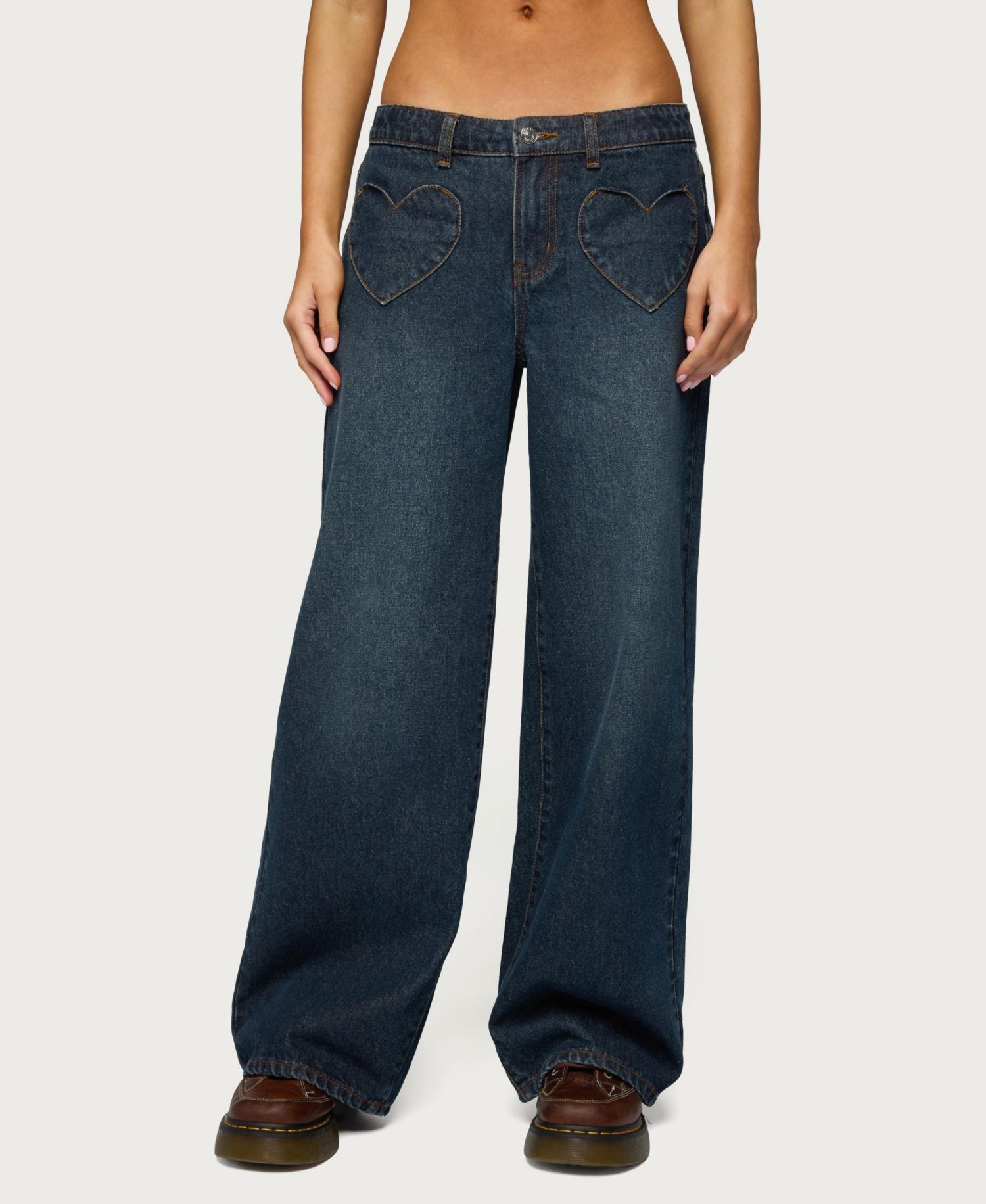 Women's Heart Pockets Low Rise Baggy Jeans
