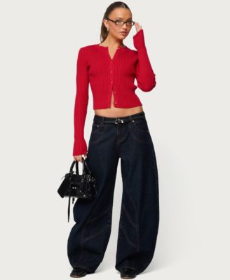 Women's Double Pocket Low Rise Barrel Leg Jeans
