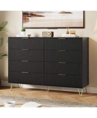 Fluted 8-Drawer Dresser for Bedroom, Modern Minimalist Chest of Wooden Drawers, Wide Clothes Storage Organizer