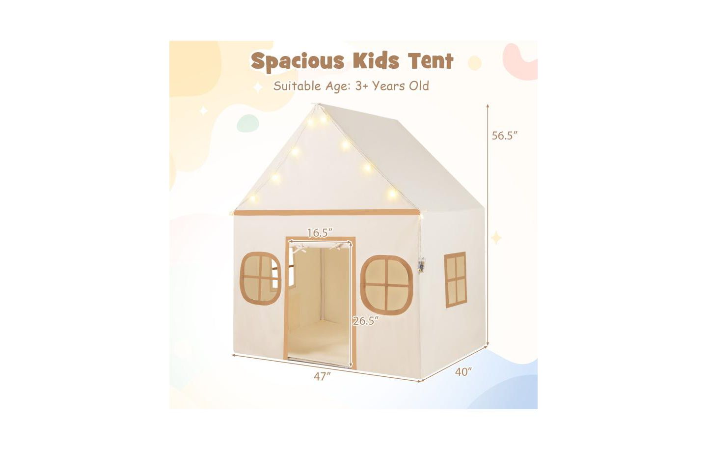 Детская игрушка Slickblue Star Lights Kids Playhouse Tent, Ages 3+, цвет: Бежевый / Коричневый — фото 4