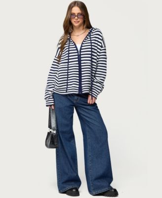 Women's Safari Striped Knit Zip Up Hoodie