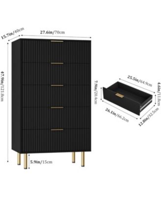 Galomon 5 Drawer Dresser,Fluted Dresser for Bedroom,47.9" Tall Dressers Chest of Drawers,Wood Tall Dressers with Metal Handle for Closet, Living Room.