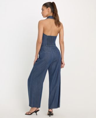 Women's Denim High-Rise Cropped Wide-Leg Trousers