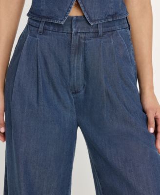 Women's Denim High-Rise Cropped Wide-Leg Trousers