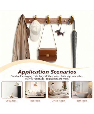 Solid Walnut Wood 5-Hook Wall Rack for Clothes