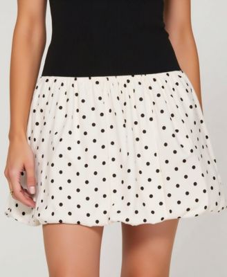 Women's Fitted Knit Bodice Polka Dot Bubble Skirt Dress