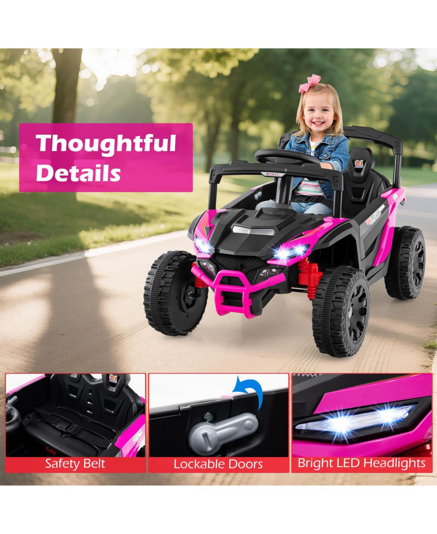 Детская игрушка Mecale 12V Electric Remote Control Ride-On UTV with LED Lights, Ages 3-8, цвет: Розовый — фото 8
