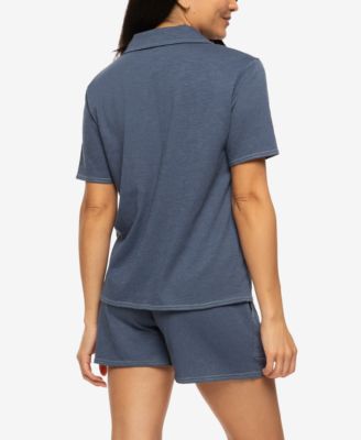 Women's Josephine Notched Collared Shirt and Shorts Pajama Set Style 900871