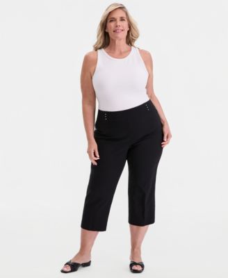 Plus Size Tummy Control Pull-On Capri Pants