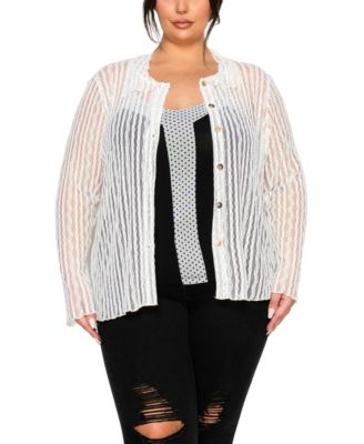 Plus Size Vertical Floral Stripe Lace Button-Front Shirt
