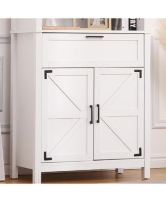 72" Tall Farmhouse Bookshelf with Barn Doors – Freestanding Bookcase with Storage Cabinet, Adjustable Shelves, Wood Display Shelves for Bedroom