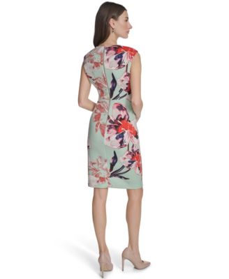 Women's Sleeveless Printed Scuba Sheath Dress