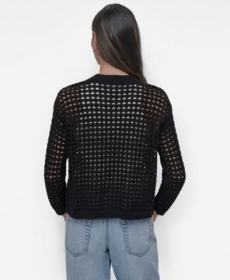 Petite Open-Stitch Drop-Shoulder Cardigan Sweater