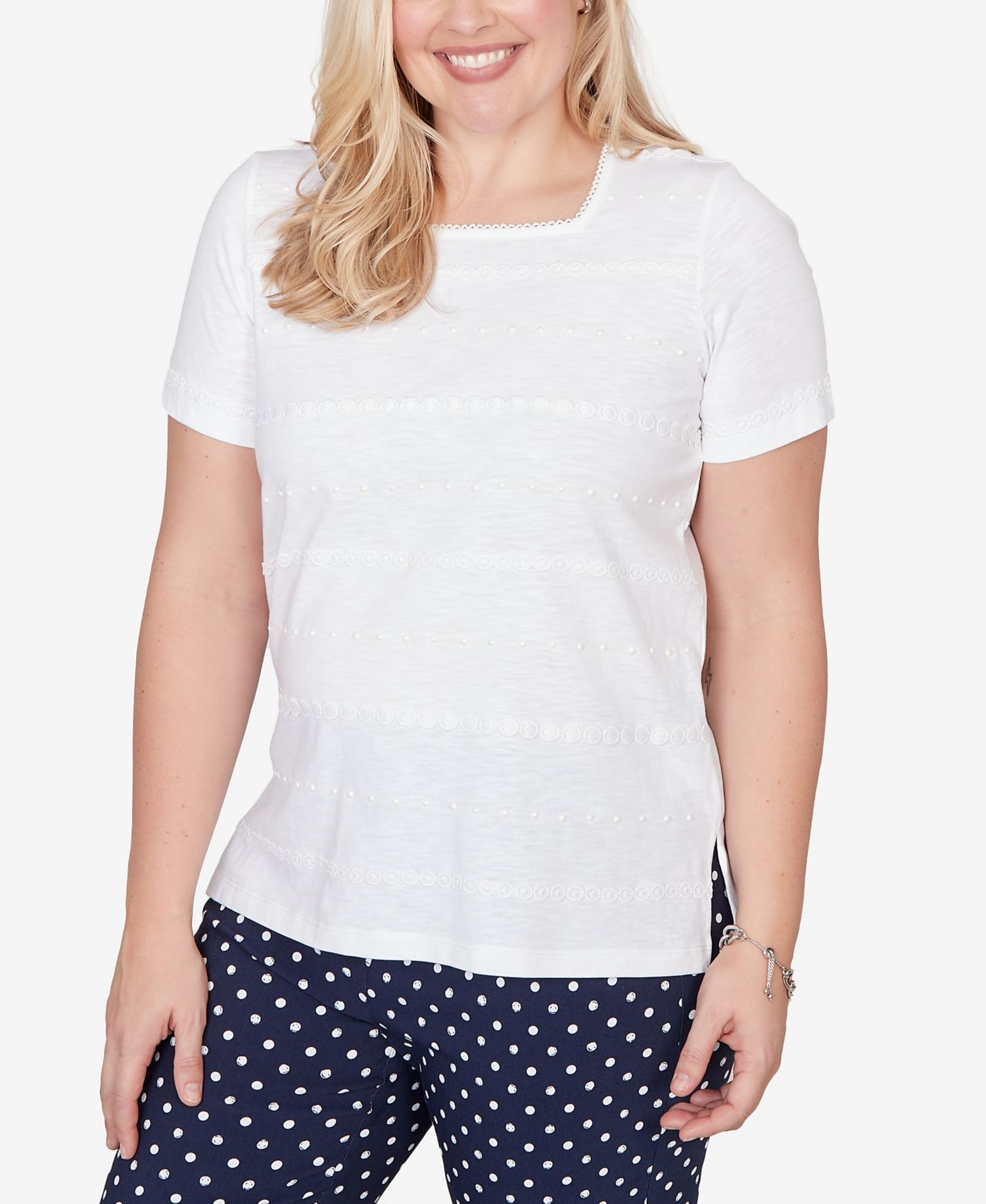 Petite Port Side Layered Dot Square Neck T-Shirt