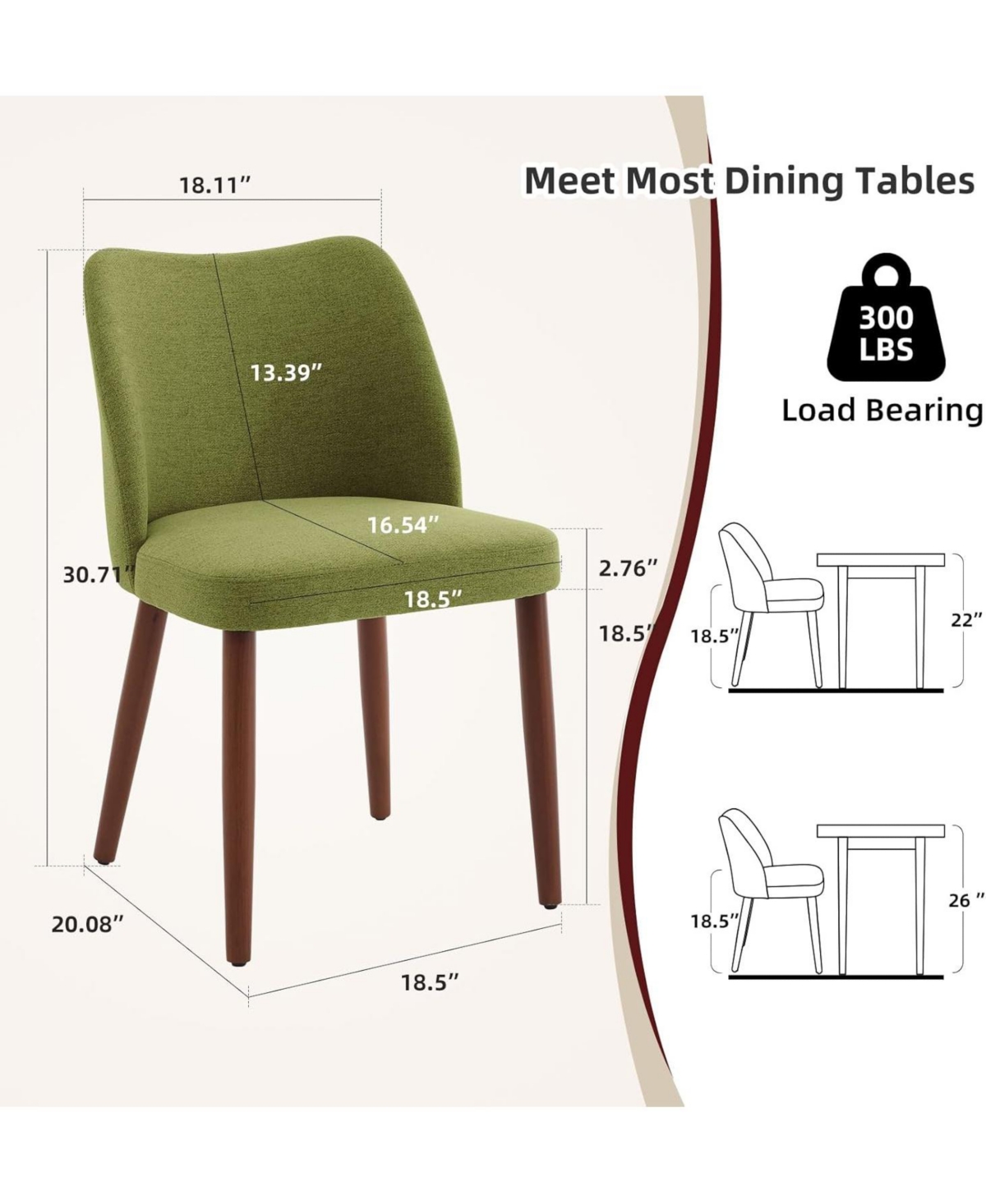 gaomon Dining Chair Set of 6, Linen Upholstered Dining Chair with Wood Legs, Wing Backrest, Wooden Kitchen Chair, Kitchen Chairs with Thick Cushions