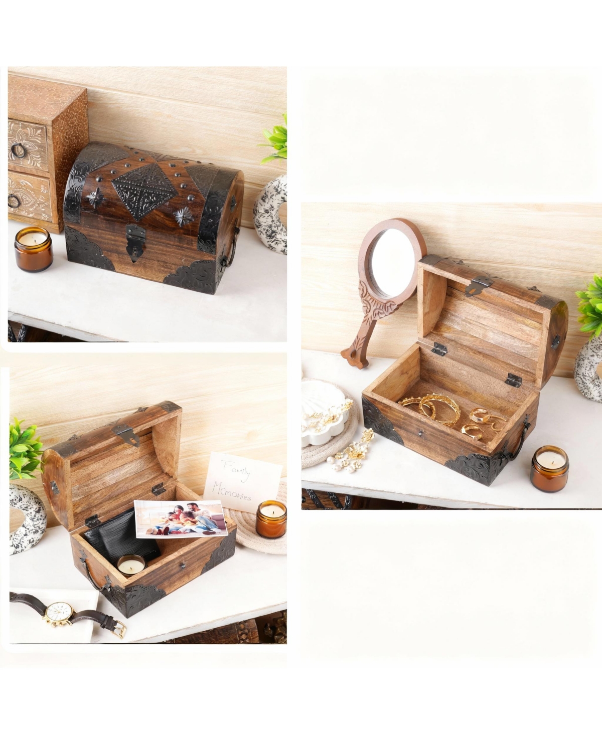 Yigii Handcrafted Rustic Pirate Treasure Box for Trinkets