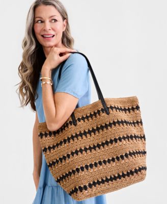 Geometric Straw Slouchy Tote Bag