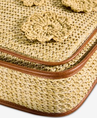 Floral Straw Applique Dip Crossbody