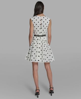Women's Cap-Sleeve Flocked Polka Dot Mini Dress