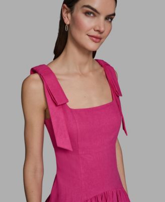 Women's Sleeveless Bow Strap Square Neck Midi Dress