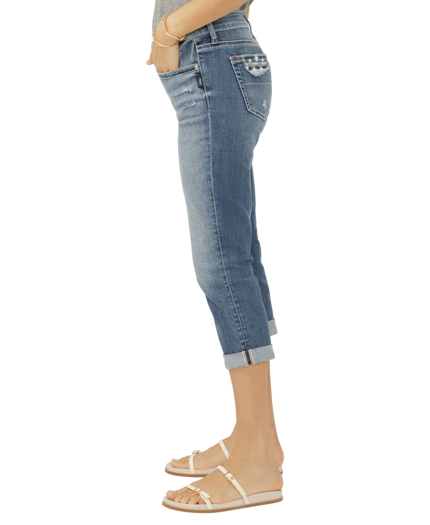Женские джинсы Silver Jeans Co. Elyse Mid-Rise Americana Luxe Stretch Capri, цвет: Saturday Morning — фото 2