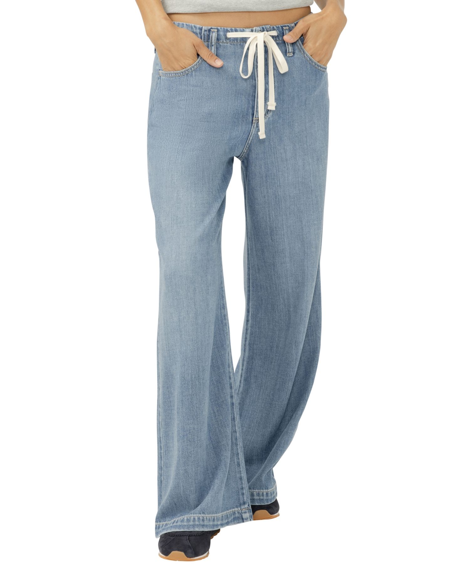 Women's Mid-Rise Wide-Leg Drawstring Ankle Jeans
