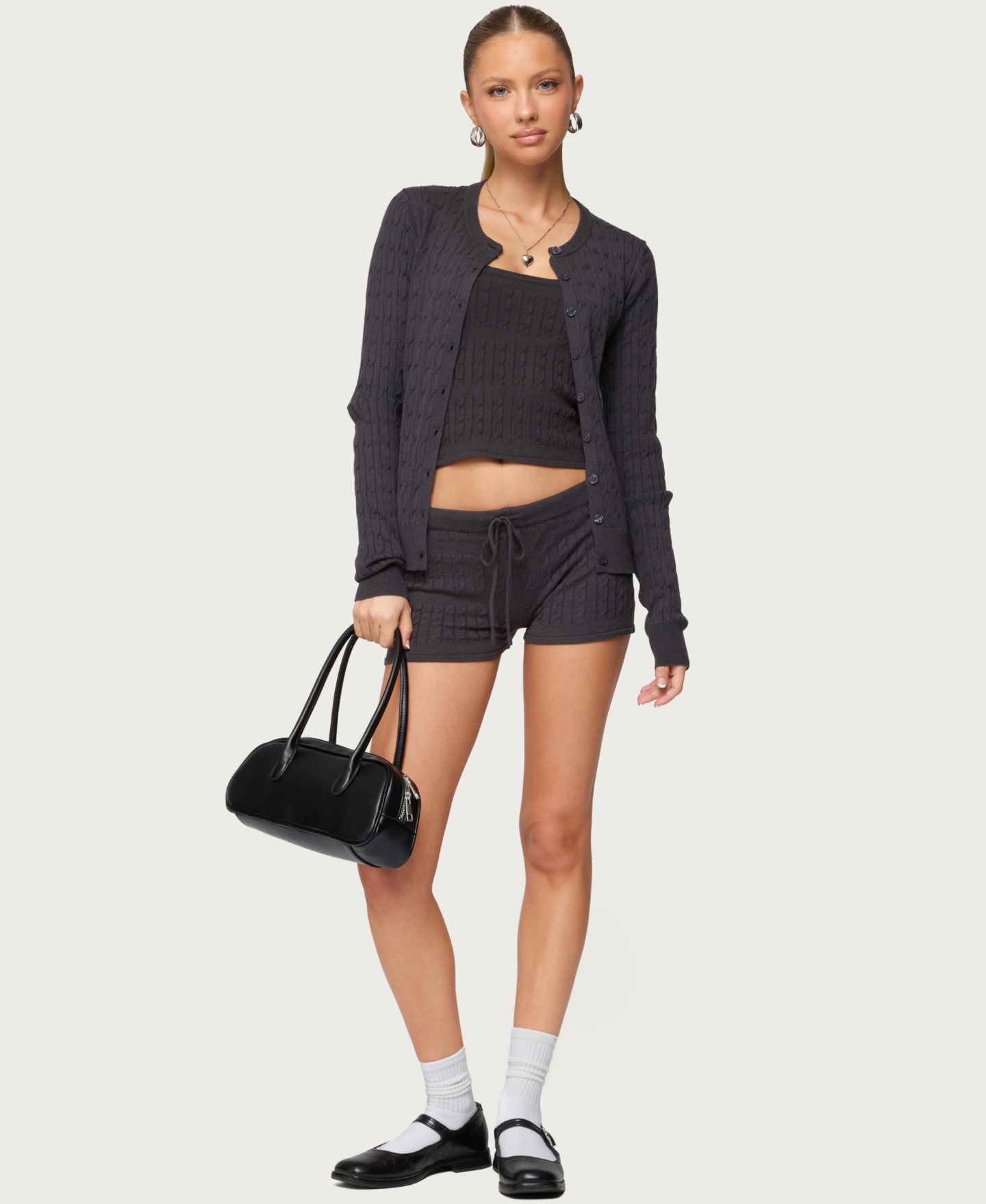 Женский топ Edikted Nella Cable Knit, цвет: Тёмный серый — фото 5
